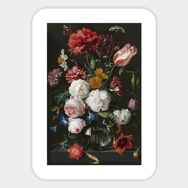 Jan Davidsz. De Heem - Still Life With Flowers In A Glass Vase 1683 Sticker by jandesky